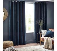 furn. Yard Heavy Chenille Eyelet Curtain Pair - Lined Room Darkening, Soft Velvet Home Décor (Navy - Width 229 x Drop 229cm)