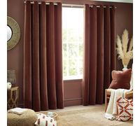 furn. Yard Heavy Chenille Eyelet Curtain Pair - Lined Room Darkening, Soft Velvet Home Décor (Nutmeg - Width 117 x Drop 137cm)