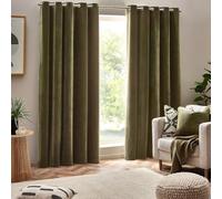 Yard Heavy Chenille Eyelet Curtain Pair - Lined Room Darkening, Soft Velvet Home Décor (Olive - Width 229 x Drop 229cm)