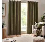 Yard Heavy Chenille Eyelet Curtain Pair - Lined Room Darkening, Soft Velvet Home Décor (Olive - Width 168 x Drop 137cm)