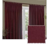 furn. Yard Heavy Chenille Pencil Pleat Curtain Pair - Lined Room Darkening Soft Velvet Curtains (Beetroot - Width 117 x Drop 183cm)