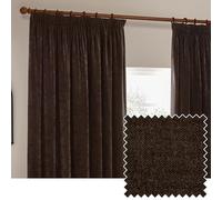 furn. Yard Heavy Chenille Pencil Pleat Curtain Pair - Lined Room Darkening Soft Velvet Curtains (Brown - Width 229 x Drop 229cm)