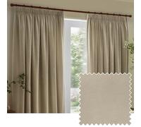 furn. Yard Heavy Chenille Pencil Pleat Curtain Pair - Lined Room Darkening Soft Velvet Curtains (Linen - Width 117 x Drop 137cm)