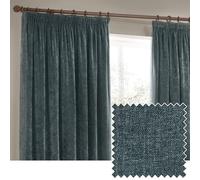 furn. Yard Heavy Chenille Pencil Pleat Curtain Pair - Lined Room Darkening Soft Velvet Curtains (Marine - Width 229 x Drop 183cm)
