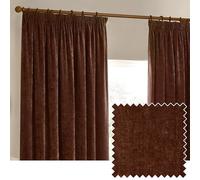 furn. Yard Heavy Chenille Pencil Pleat Curtain Pair - Lined Room Darkening Soft Velvet Curtains (Nutmeg - Width 229 x Drop 183cm)