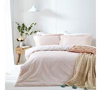furn. Yard Hebden 100% Cotton Stripe Duvet Cover Set - Reversible Striped Bedding (Blush, Double)