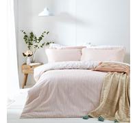 furn. Yard Hebden 100% Cotton Stripe Duvet Cover Set - Reversible Striped Bedding (Blush, King)
