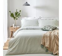 furn. Yard Hebden 100% Cotton Stripe Duvet Cover Set - Reversible Striped Bedding (Eucalyptus, Double)