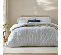 furn. Yard Hebden 100% Cotton Stripe Duvet Cover Set - Reversible Striped Bedding (Mineral Blue, Single)
