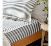 Furn. Yard Hebden 100% Cotton Striped Fitted Bed Sheet - Soft Textured Mélange Design (Navy - Double)