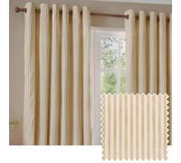 furn. Yard Hebden Blackout Eyelet Curtain Pair - Ultra Soft Cotton Lined Striped Curtains (Honey Yellow - 229x229cm)