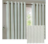 furn. Yard Hebden Eyelet Curtain Pair - Ultra Soft Cotton Lined Striped Curtains (Eucalyptus - 117x183cm)