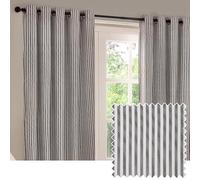 Yard Hebden Striped Cotton Eyelet Curtain Pair - Grey - 117x183cm