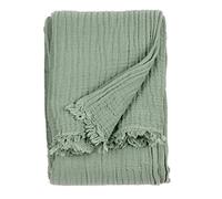 Furn Lark Cotton Throw Blanket – Crinkled Cotton Frayed Edge Large 240 x 260 cm Eucalyptus