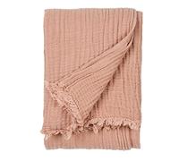 furn. Yard Lark Cotton Muslin Throw - Soft Crinkle Texture Blanket (Pink Clay - 130x180cm)