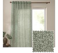 furn. Yard Perrie Leaf Sheer Curtain Panel - Lightweight Woven Tab Top Leaf Print Curtain (Forest - 290x250cm)