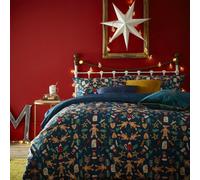 Furn. Yuletide Treats Festive Pyjama Fleece Duvet Cover Set, Single, Blue