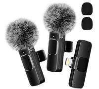 Furneet 2 Pack Wireless Lavalier Microphone for iPhone iPad, Wireless Microphone for iPhone, Wireless Lapel Microphone with Clear Audio for Recording, Live Streaming, YouTube, Facebook, and TikTok