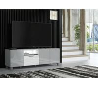 Furneo 150Cm Tv Stand Grey White High Gloss Matt Unit Cabinet White Led Lights Enzo 14