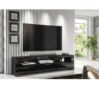 Furneo 200Cm Black Long Tv Stand Unit Cabinet Matt & High Gloss White Led Lights Phantom 10