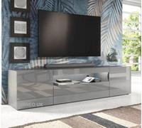 Furneo 200Cm Long Tv Stand Unit Cabinet Matt & High Gloss Grey Clifton 08G White Led Lights