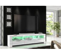 Furneo 200Cm White Long Tv Stand Unit Cabinet Matt & High Gloss Rgb (Multicoloured) Led Lights Phantom 10