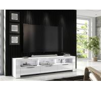 Furneo 200Cm White Long Tv Stand Unit Cabinet Matt & High Gloss White Led Lights Phantom 10