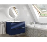 Furneo Bathroom Vanity Unit Floating Storage Basin Blueberry Matt 2-Drawer 80Cm With Chrome Handle