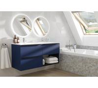 Furneo Bathroom Vanity Unit Floating Storage Basin Blueberry Matt 3-Drawer 120Cm With Matt Black Handle