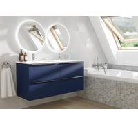 Furneo Bathroom Vanity Unit Floating Storage Basin Blueberry Matt 4-Drawer 120Cm With Chrome Handle
