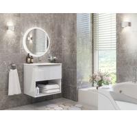 Furneo Bathroom Vanity Unit Floating Storage Basin Gloss White 1-Drawer 60Cm With Gold Handle