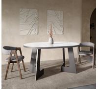 Furneo Belagio, White Marble Effect, Modern Round Extending Dining Table, 110Cm To 160Cm