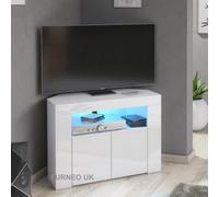 Furneo Corner Tv Stand Unit Cabinet Matt & High Gloss Clifton 07 Blue Led Lights