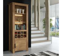 Furneo Display Cabinet Dark Oak Effect Modern Cupboard Storage Led Lights Prestigio 04