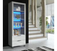 Furneo Display Cabinet Grey White High Gloss Matt Modern Storage Cupboard Blue Led Lights Enzo 18