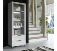 Furneo Display Cabinet Grey White High Gloss Matt Modern Storage Cupboard White Led Lights Enzo 18