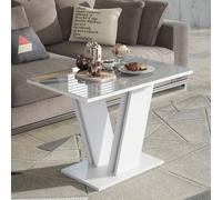 Furneo Glass Coffee Side Table White And Grey Modern Living Room Furniture
