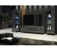 Furneo Grey Living Room Set Tv Stand Display Cabinets High Gloss & Matt Azzurro 10/12G Blue Led Lights
