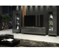Furneo Grey Living Room Set Tv Stand Display Cabinets High Gloss & Matt Azzurro 10/12G White Led Lights