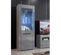 Furneo High Gloss & Matt Grey Display Cabinet Cupboard Milano 09G Blue Led Lights