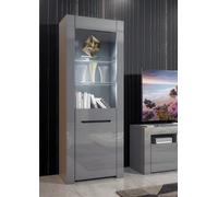 Furneo High Gloss & Matt Grey Display Cabinet Cupboard Milano 09G White Led Lights