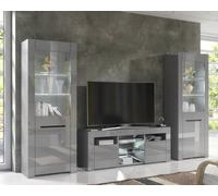 Furneo High Gloss & Matt Grey Living Room Set Tv Stand Display Cabinets Milanog White Led Lights