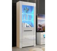 Furneo High Gloss & Matt White Display Cabinet Cupboard Milano 09 Blue Led Lights