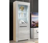Furneo High Gloss & Matt White Display Cabinet Cupboard Milano 09 White Led Lights
