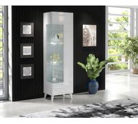 Furneo High Gloss & Matt White Display Cabinet Storage Cupboard Azzurro 12 White Led Lights