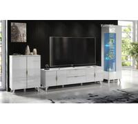 Furneo High Gloss & Matt White Living Room Set Tv Stand Display Cabinet Sideboard Azzurro 10/12/14 Blue Led Lights
