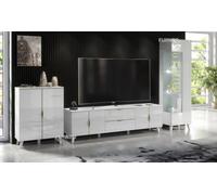 Furneo High Gloss & Matt White Living Room Set Tv Stand Display Cabinet Sideboard Azzurro 10/12/14 White Led Lights