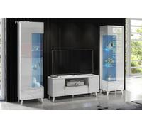 Furneo High Gloss & Matt White Living Room Set Tv Stand Display Cabinets Azzurro 8/12 Blue Led Lights