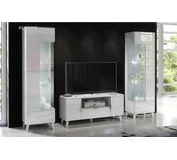 Furneo High Gloss & Matt White Living Room Set Tv Stand Display Cabinets Azzurro 8/12 White Led Lights