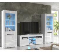 Furneo High Gloss & Matt White Living Room Set Tv Stand Display Cabinets Milanow Blue Led Lights